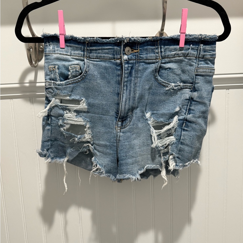 American Eagle Outfitters Blue Jean Shorts Distressed Frayed Hem